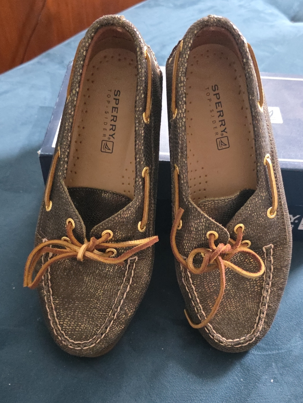 Sperry Brown/Gold Canvas and Tan Leather Lace Boat Shoes